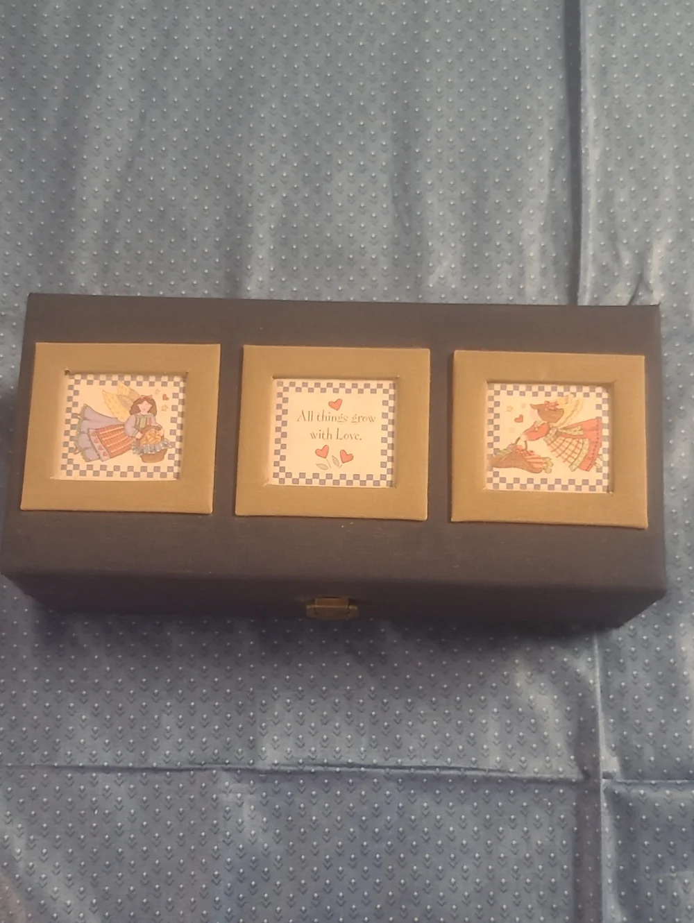 Decorative Navy Wooden Storage Box with Gold Accents